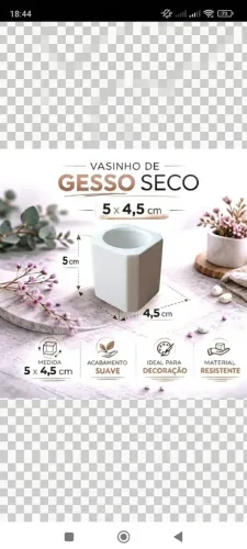 Kit vasinhos gesso quadrados 5x4,5cm