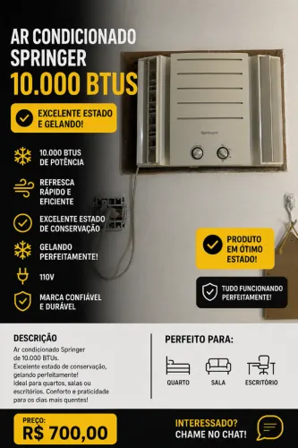 AR-CONDICIONADO SPRINGER 10.000 BTUs - GELANDO PERFEITAMENTE!