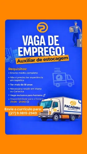 VAGA EMPREGO AUXILIAR ESTOCAGEM