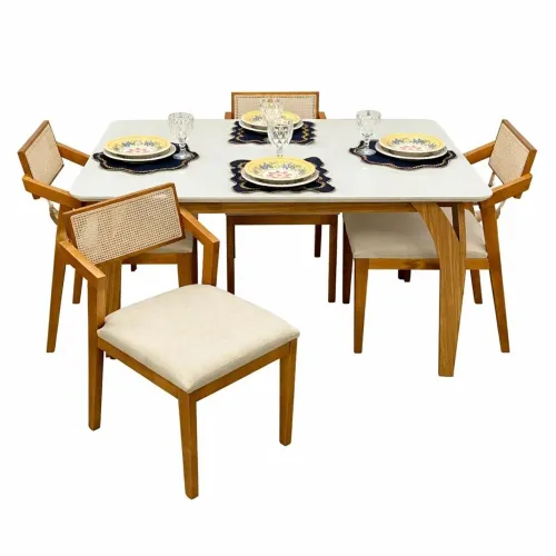Mesa de Jantar Agata 135x90 com 4 Cadeiras Berlim - Entrega Rápida 