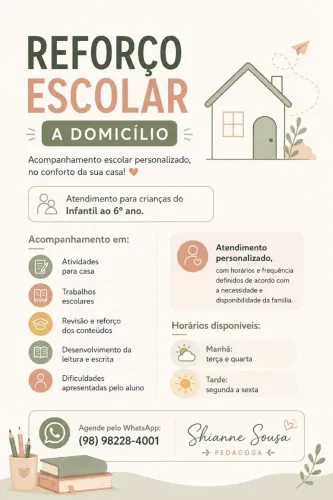 REFORÇO ESCOLAR A DOMICÍLIO - INFANTIL AO 6º ANO