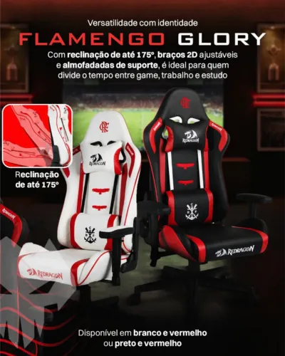Cadeira Gamer Oficial Redragon Flamengo Glory - Modelos: Glory Black e Glory White