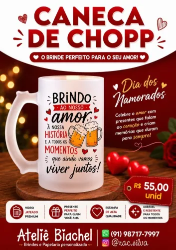 Caneca de chopp dia dos namorados