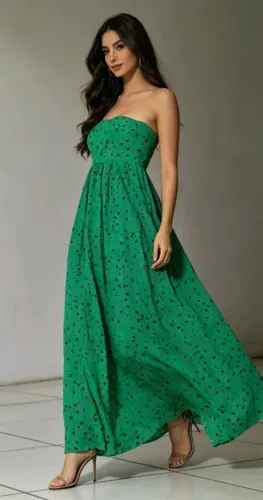 Vestido longo tomara que caia com regulador de cintura