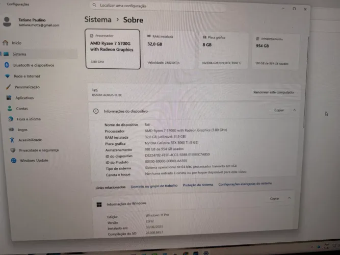 Computador Gamer Completo - Ryzen 7 5700G + RTX 3060 Ti ASUS TUF + 32GB RAM + SSD 1TB