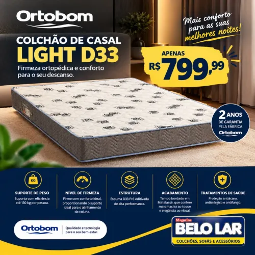 COLCHÃO ORTOBOM CASAL D33 POR R$ 799,99 É SÓ NA BELO LAR