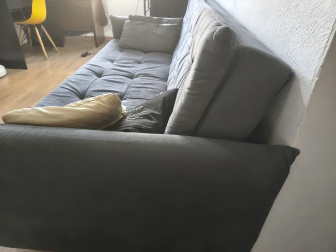 Sofá-Cama Casal 3L Sofia Mobly Grafite (208cm) + Kit Almofadas Decorativas + Manta