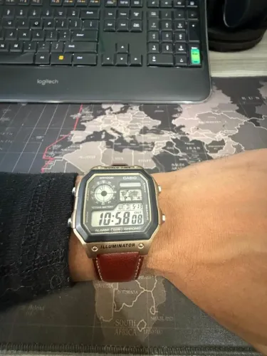 Casio World Time AE-1200 ?Casio Royale? - Custom Pulseira Couro - Estado de Novo