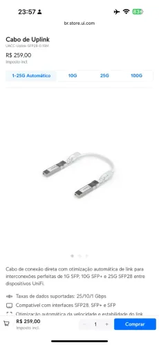 Cabo Dac Uplink Automático 10-25g 15cm UniFi