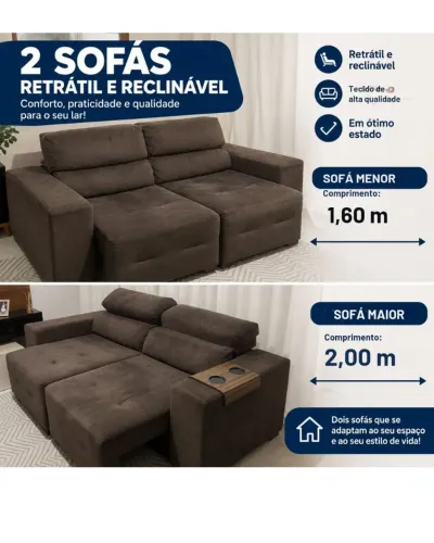 Jogo de sofá retrátil e reclinável