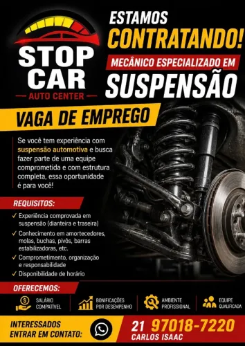 ?  vaga aberta para Mecânico Especializado em Suspensão!