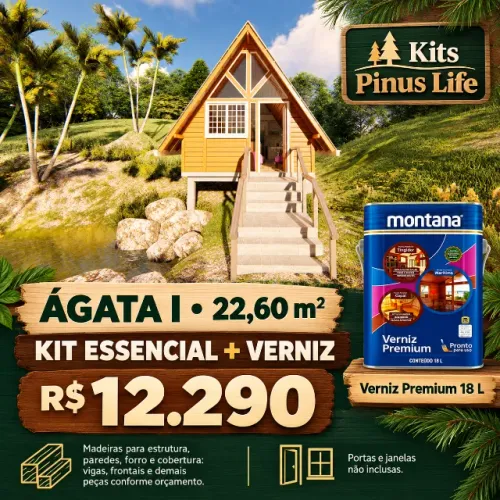 Kit Chalé Ágata I 22,60 m² + Verniz 18 L | R$ 12.290