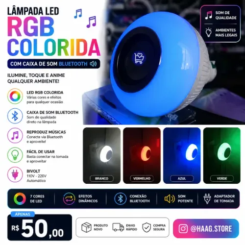 Lâmpada RGB Bluetooth Musical|Caixa de Som Integrada|7 Cores LED|Decoração Gamer-Ambiente
