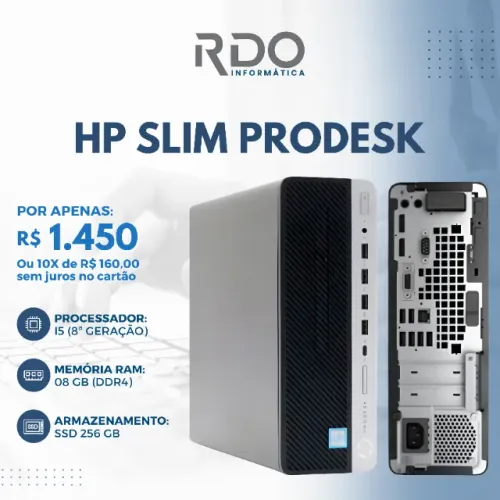 PC HP Slim Prodesk i5 8ª Geração, 8GB RAM, SSD 256GB - Ideal para trabalho e estudo!