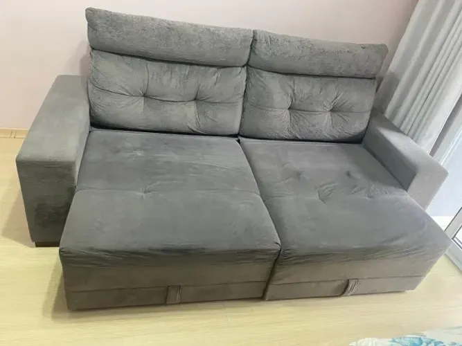 Sofá suede cinza higienizado 
