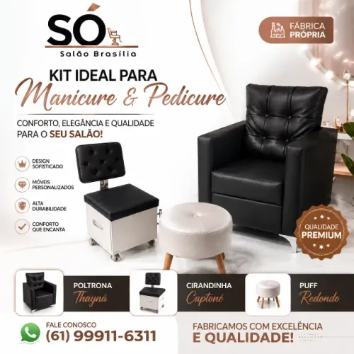 Kit Manicure e Pedicure para Salão de Beleza |Poltrona Thayná e Cirandinha Capitonê e Puff