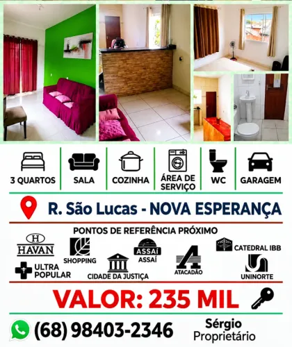 Vendo Casa 3 Quartos - Nova Esperança 