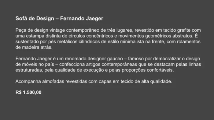 sofá de design Fernando Jaeger