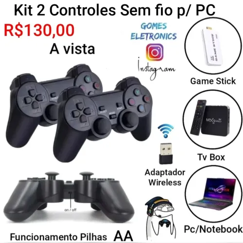 Kit 2 controle sem fio 2.4g usb wireless para Pc game stick android etc (Loja fisica)<br>