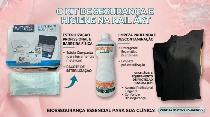 Kit Biossegurança Unhas - Estufa Mega Bell, Detergente e Avental