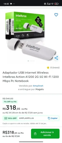 Adaptador USB Internet Wireless Intelbras Action A1200 2G 5G Wi-Fi 1200