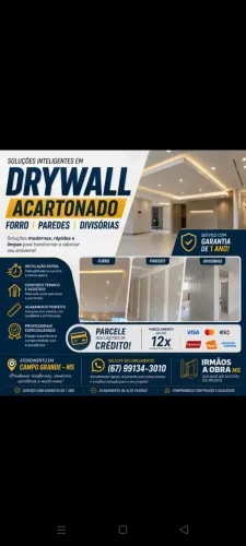 Gesso acartonado, divisórias e paredes de drywall.
