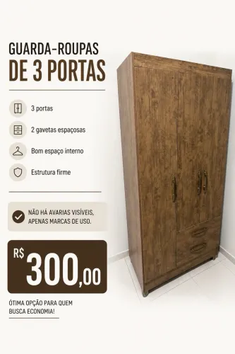 Guarda-Roupas 3 portas de solteiro - Marrom