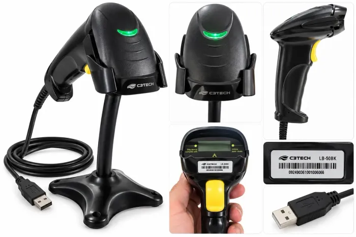 Leitor de Código de Barras C3Tech LB-50BK USB + Suporte