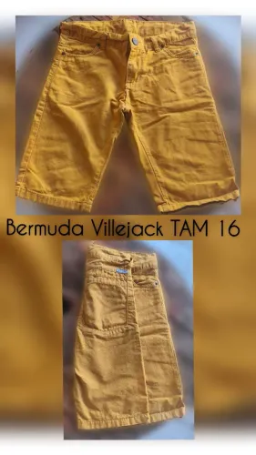 Bermudas masculinas e camiseta, tamanho 16