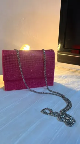 Bolsa Zara Rosa com Pedrarias e Alça de Corrente - Original