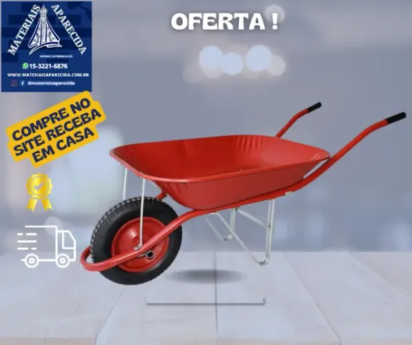 Carrinho de Mao Pedreiro Gordino  Vermelho 45L novo