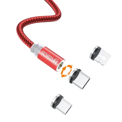 Cabo Magnetico Reforçado Turbo de 1 Metro Usb Hrebos HS-211 preto com entrada USB saída Li