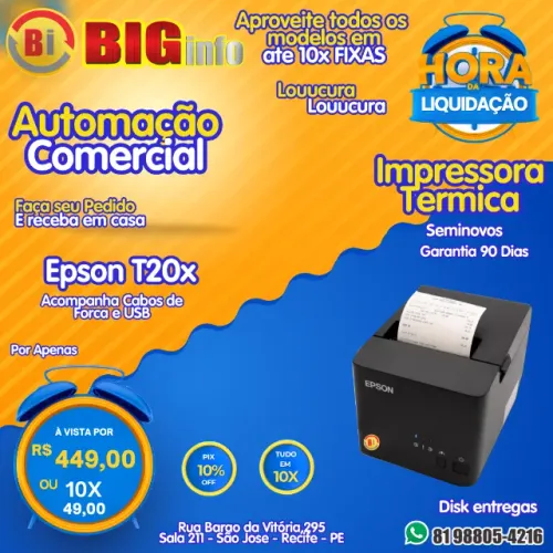 Impressora Termica Não Fiscal Epson - TM-T20X USB