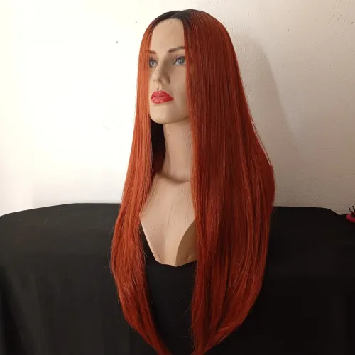 Peruca ruiva lisa fibra futura 30% de cabelo humano misturado