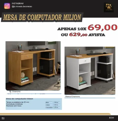 MESA DE COMPUTADOR MILION COM RODINHAS