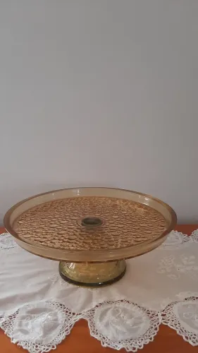 Prato para bolo, confeitos, pudins - Vitazza em vidro âmbar