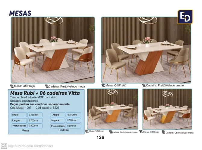 Mesa Rubi + 6 Cadeiras Vitta - Elegância e Conforto!