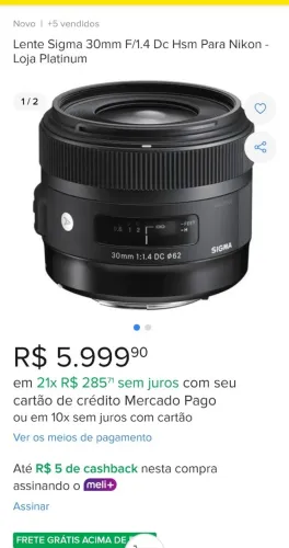 V/T lente Sigma Art 30mm f1.4