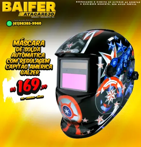 Máscara de Solda Automática Com Regulagem Capitão América Galzer