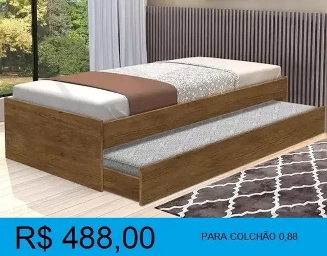 Cama madeira com auxiliar solteiro - Entrega e Montagem Gratis- Pague na entrega