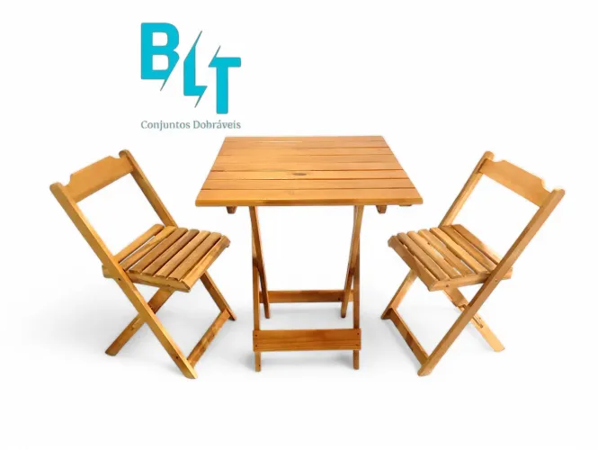 Conjunto Mesa Dobrável Madeira Maciça 2 cadeiras
