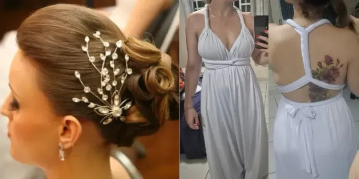 Vestido versátil branco + tiara prata com zircônia
