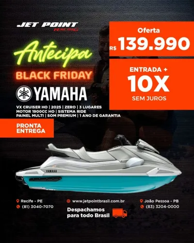JET SKI YAMAHA VX CRUISER 1.9 HO 2025 ZERO, 3 Lugares, Som PREMIUM, TROCO/PARCEILO