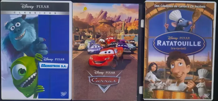 COMBO 3 DVDS INFANTIS MONTROS S.A.,RATATOUILLE E CARROS