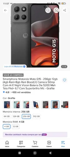 Motorola Moto G15 com 2 meses de uso