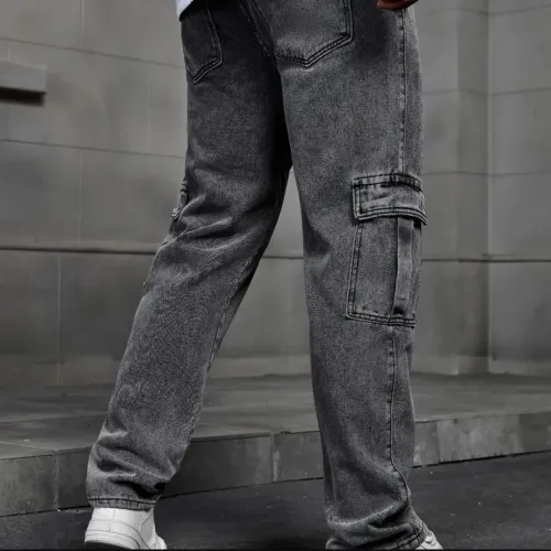 Calça Cargo Masculina Jeans Cós De Elástico Streetwear Larga (G 42-44)