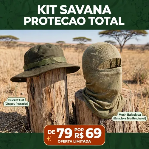 KIT SAVANA CHAPÉU PESCADOR + BALACLAVA