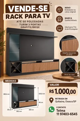 Rack 03 portas com cristaleira para TV até 50?