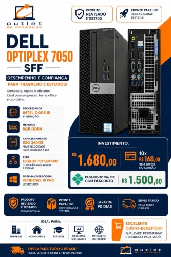 PC Dell 7050 SFF Core i5 8GB SSD Super Rápido + Rede Gigabit