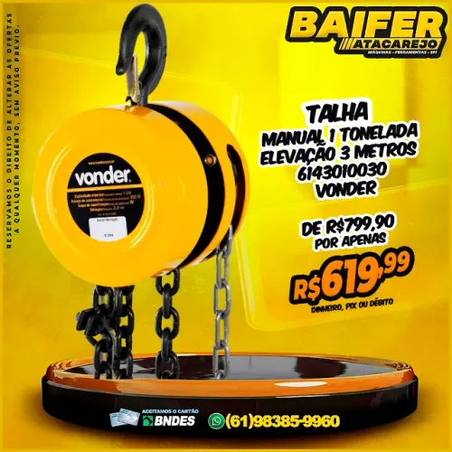 Talha Manual 1 Tonelada Elevação 3 Metros 6143010030 Vonder